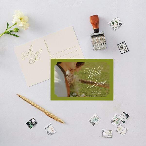 Vintage Ticket Border Photo Thank You Postcards Peridot