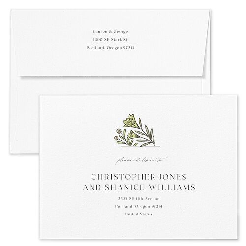 Timeless Wildflowers Save The Date Card Envelopes White Pear Both Recipient and Return Addresses Signature Standard