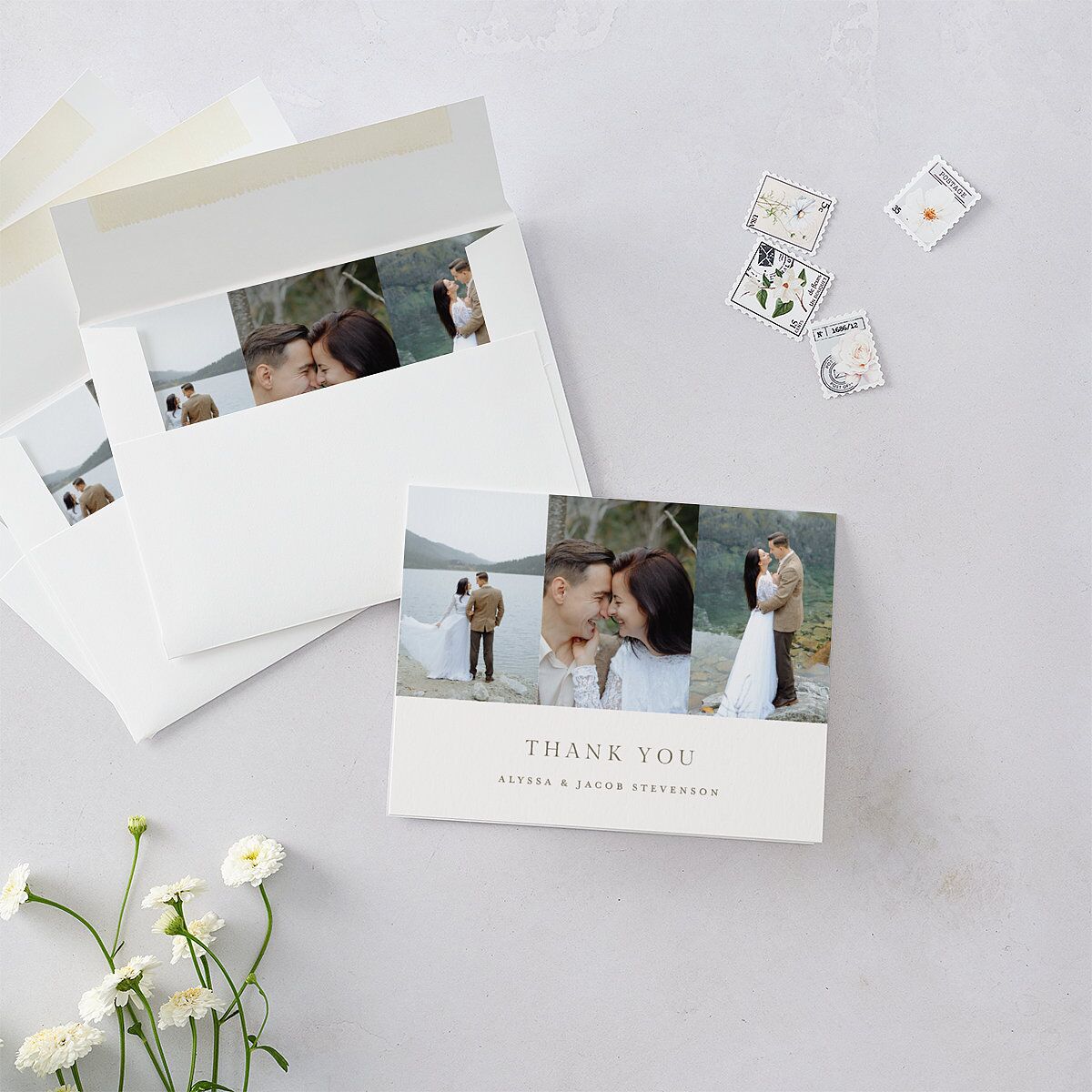 Timeless Triptych Photo Series Thank You Cards Champagne