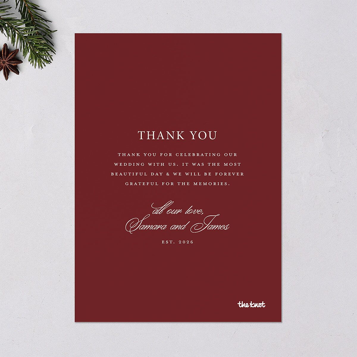 First Christmas Photo Album Holiday Cards Merlot Signature Blank Landscape Standard