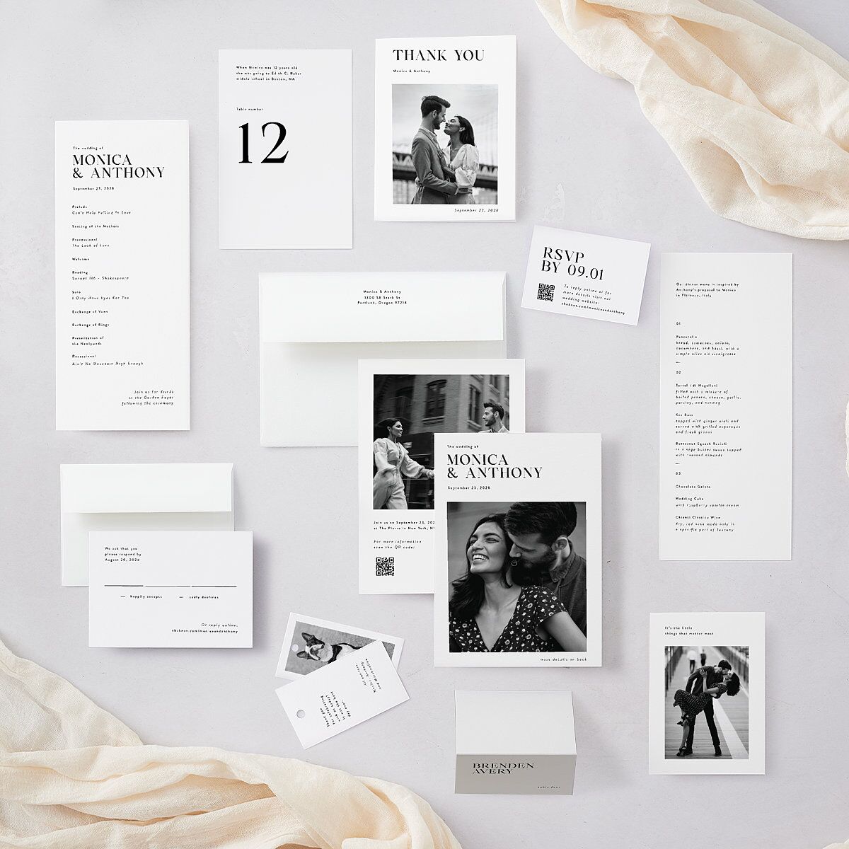 Simple Editorial Photo Place Cards Pure White Signature