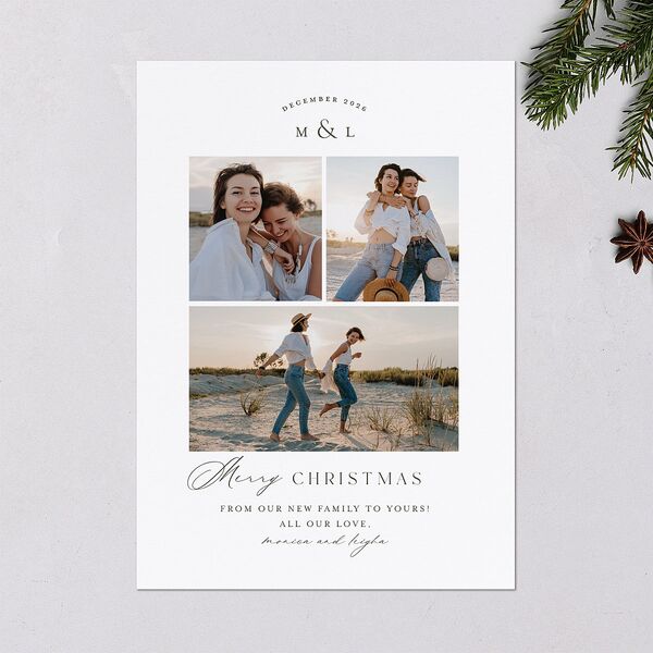 Monogram Christmas Holiday Cards Pure White Signature Blank Portrait Standard