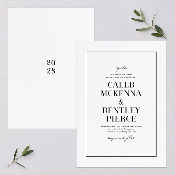 Classic Border Wedding Invitations Pure White Signature Blank No Standard