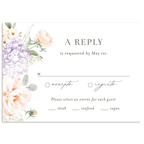 Elegant Peonies and Hydrangeas Wedding Response Cards Lilac Signature Standard