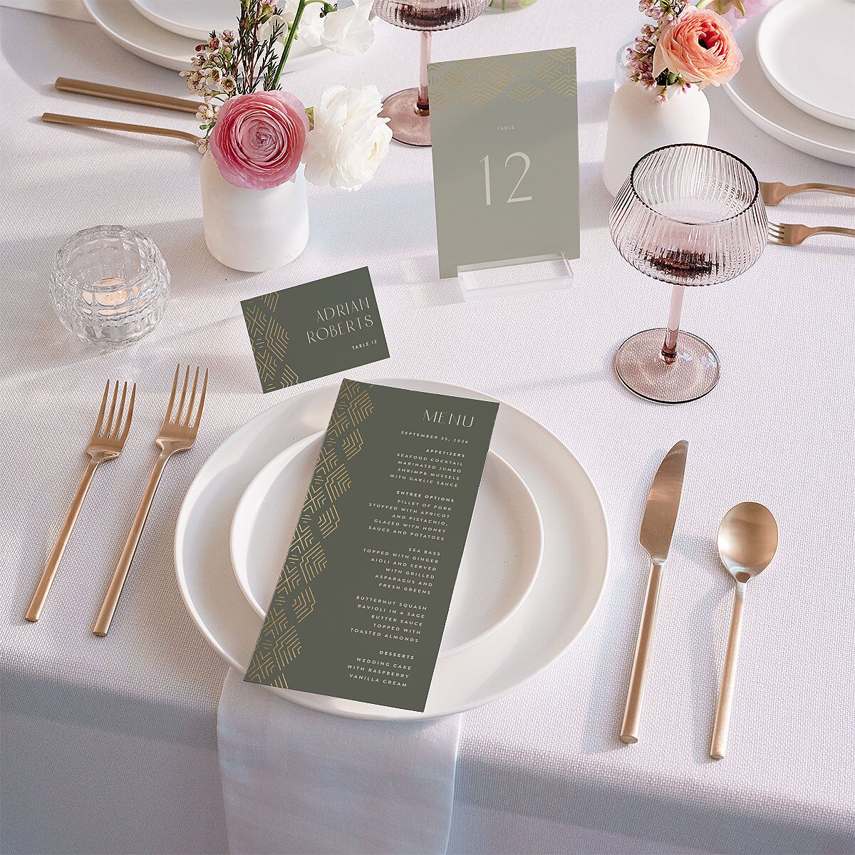 Boho Texture Menus Gold Deep Olive Signature