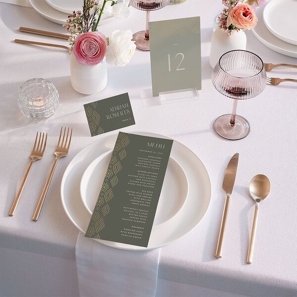 Boho Texture Menus Gold Deep Olive Signature