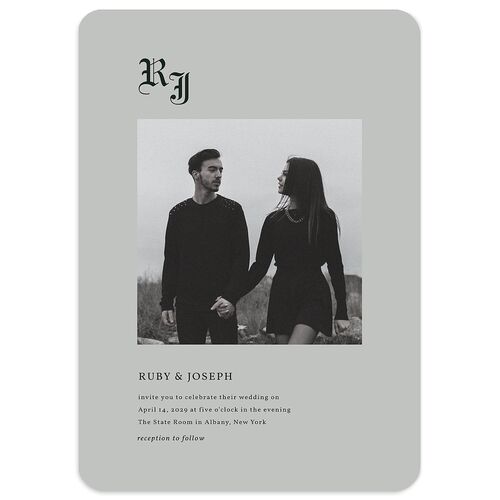 Minimalist Gothic Photo Wedding Invitations Dark Green Signature Blank No Rounded