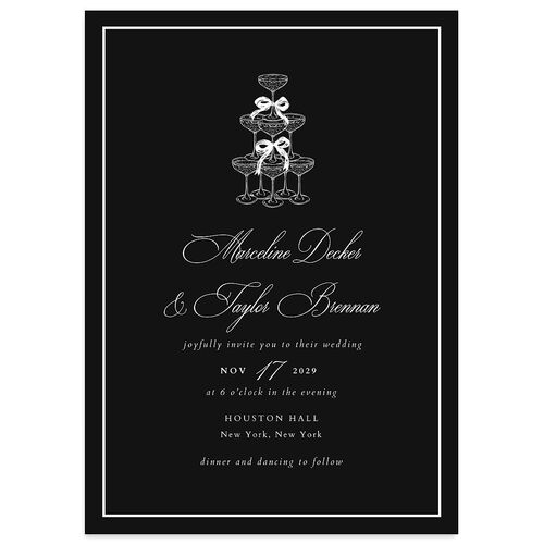 Classic Champagne with Bows Wedding Invitations Midnight Signature Blank No Standard