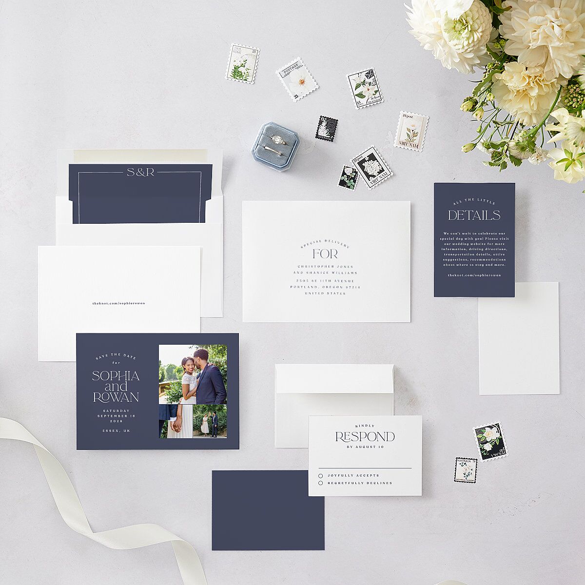 Classic Stack Save The Date Cards Midnight Navy Signature smooth Blank No Standard
