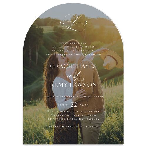 Classic Picture Photo Wedding Invitations Dusty Blue Signature Blank No Arch