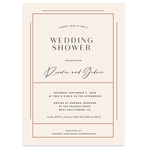 Refined Frame Bridal Shower Invitations Pink Cotton Signature Blank Standard