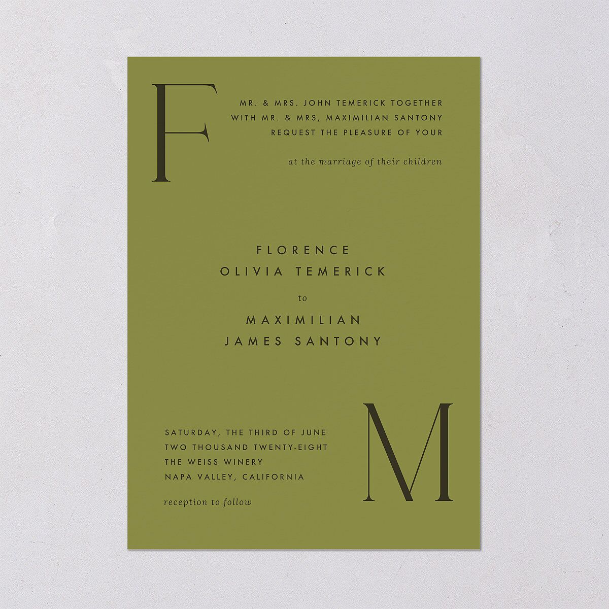 Modern Initials Wedding Invitations Olive Signature Blank No Standard