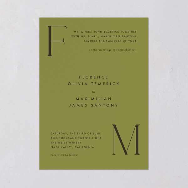 Modern Initials Wedding Invitations Olive Signature Blank No Standard