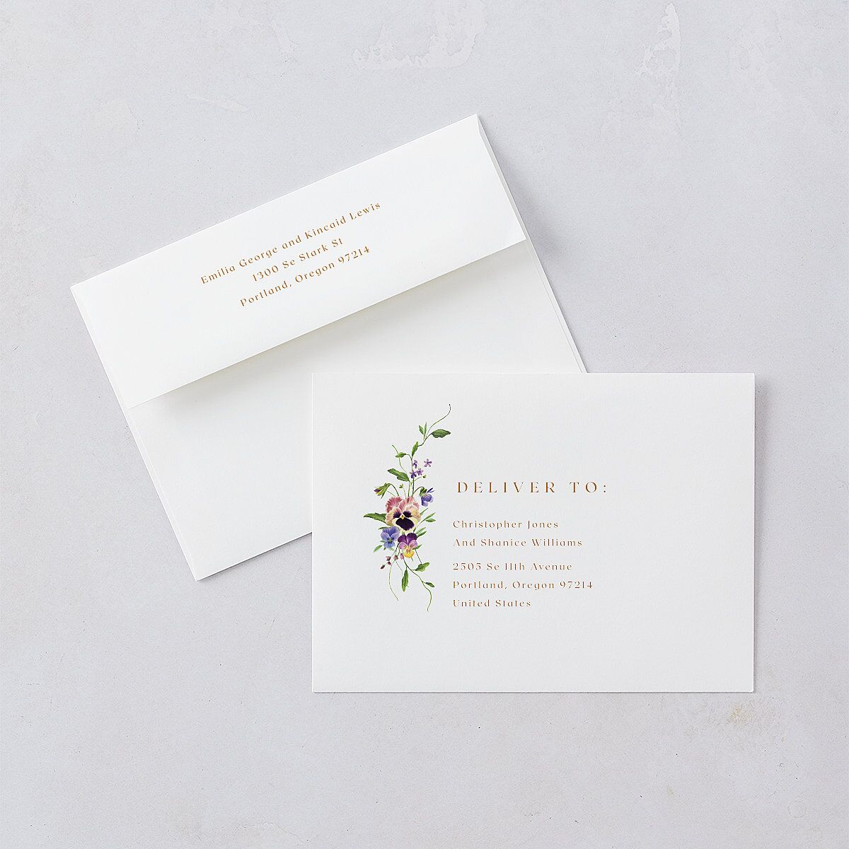 Wild Pansies Wedding Invitations Rose Gold Signature Blank No Standard