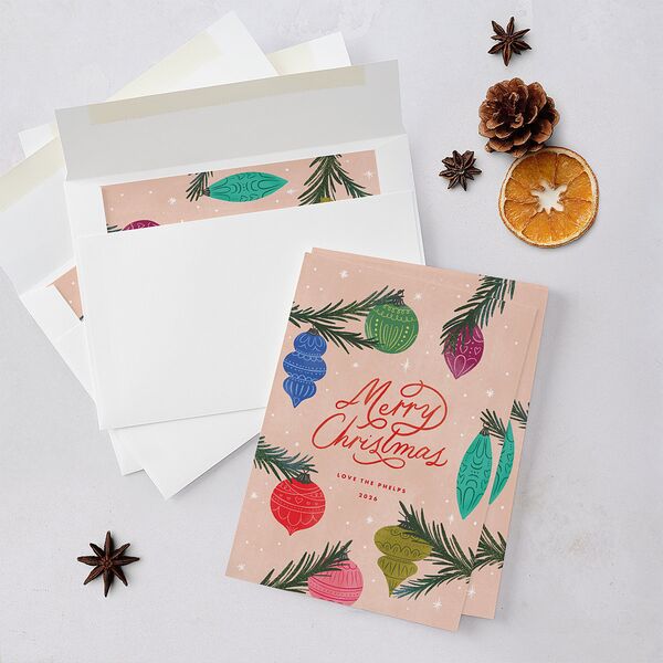 Vintage Christmas Ornaments Holiday Cards Barely Peach Signature Blank Standard