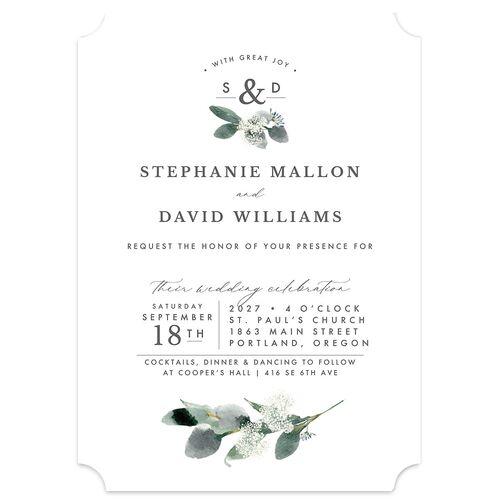 Elegant Greenery Wedding Invitations Pure White Signature Blank No Ticket