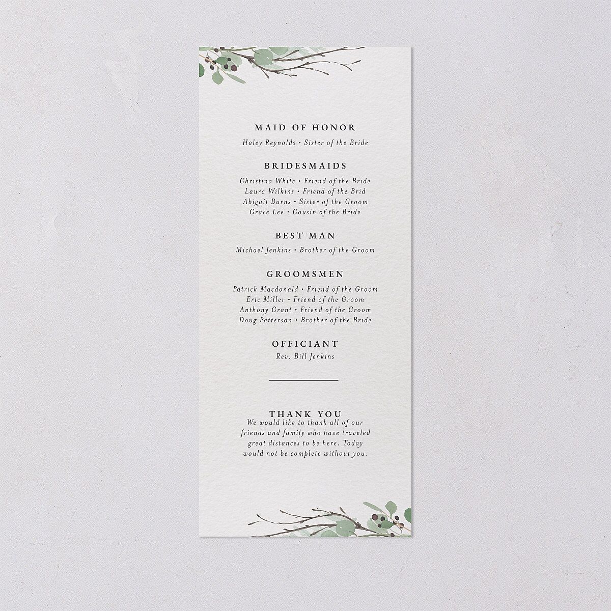 Rustic Botanical Wedding Programs Thyme Signature