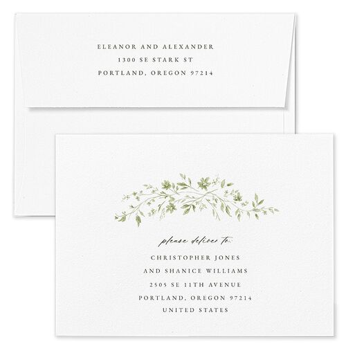 Timeless Floral Save The Date Card Envelopes White Thyme Both Recipient and Return Addresses Signature Standard