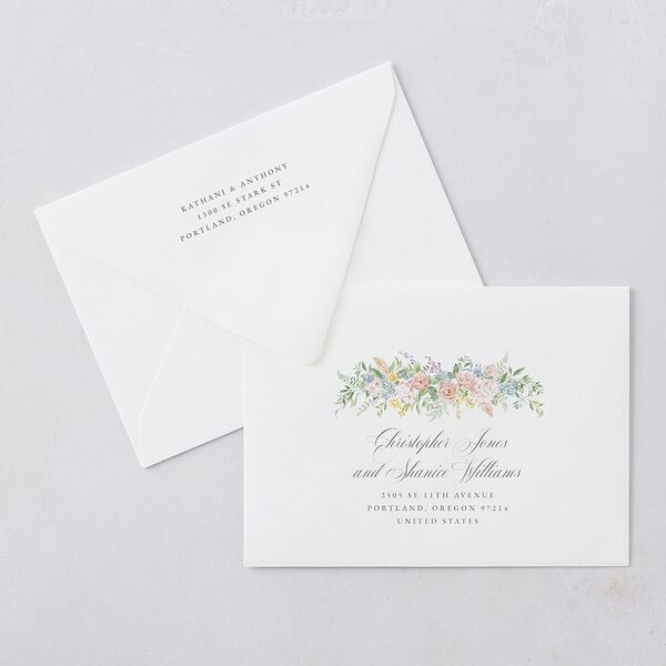 Glamorous Regency Garden Save The Date Card Euro Envelopes by Bridgerton White Sage Both Recipient and Return Addresses Luxe Signature
