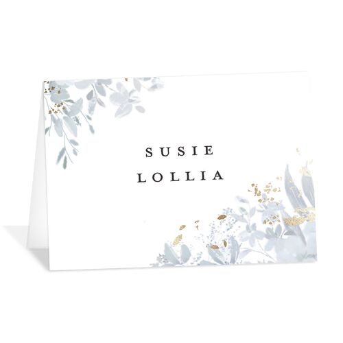Monochrome Blooms Place Cards Gold Ice Blue Signature