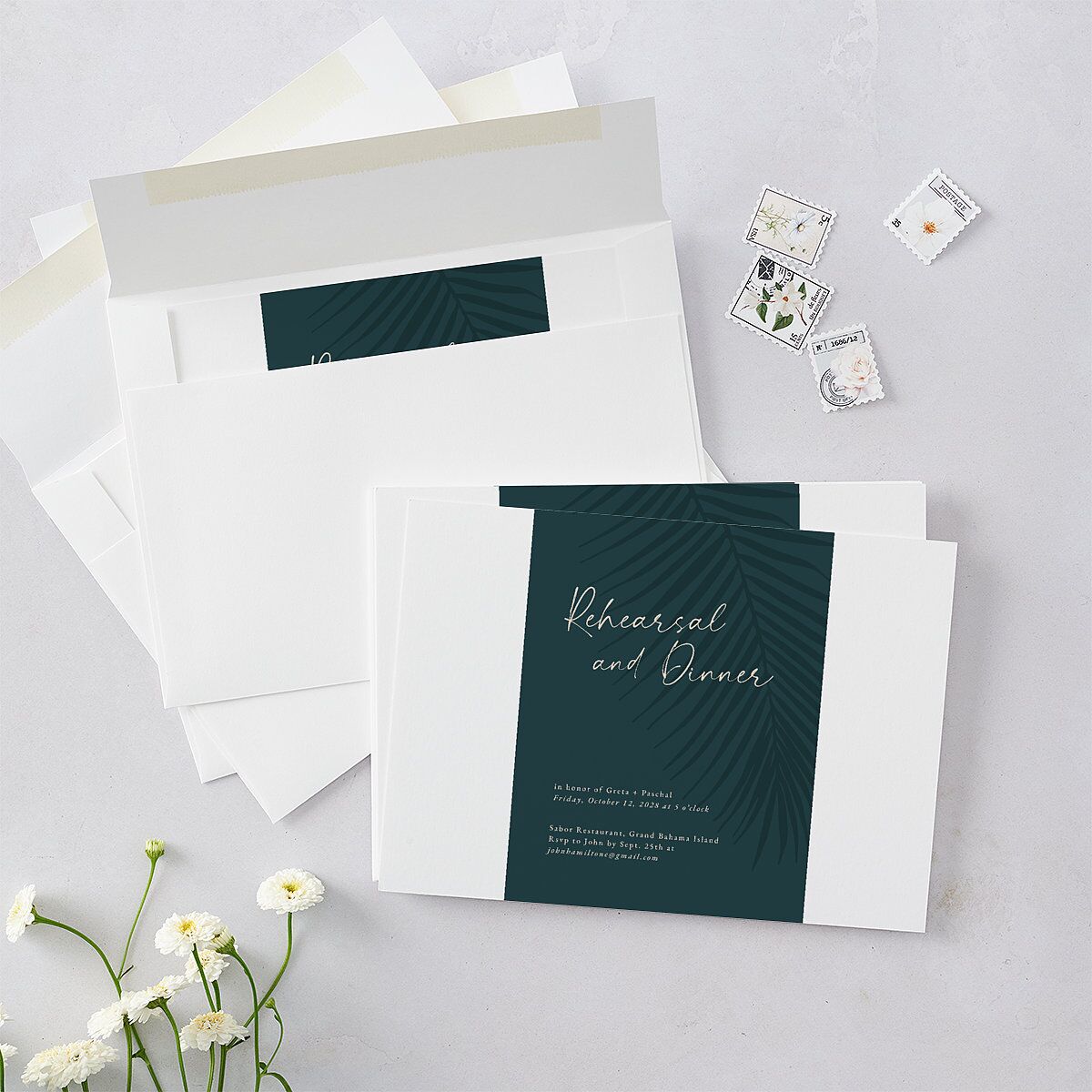 Lavish Palm Rehearsal Dinner Invitations Deep Lake Signature Blank