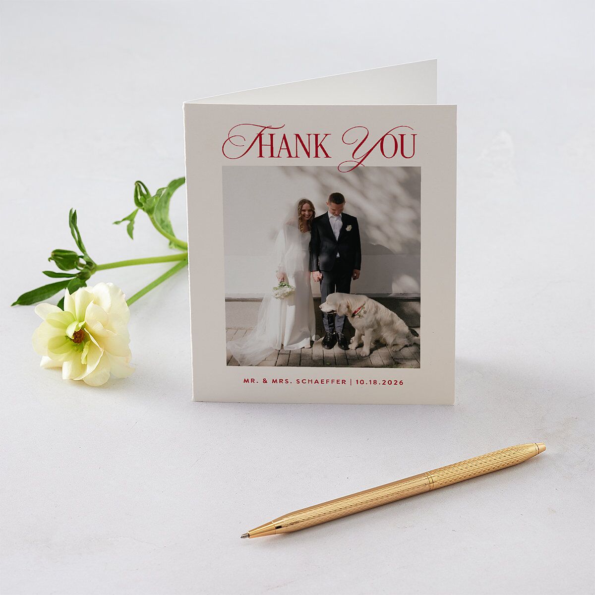 Classic Editorial First Christmas Photos Thank You Cards Merlot