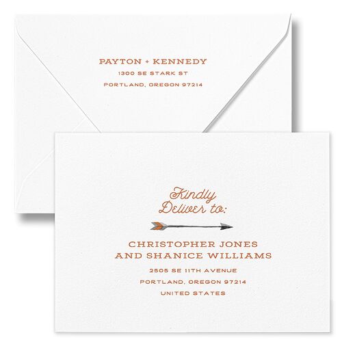 Happy Campers Rehearsal Dinner Invitation Euro Envelopes White Terracotta Recipient Address Luxe Signature