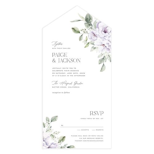 Elegant Pastel Floral All-in-One Wedding Invitations Lavender Signature Light Both Recipient and Return Addresses No