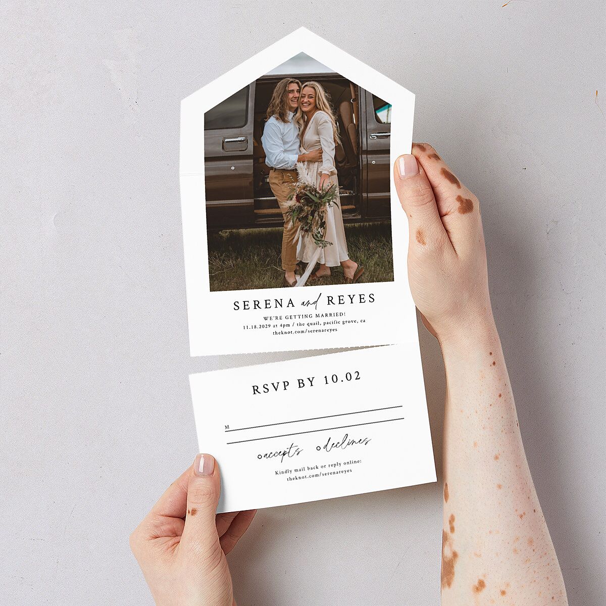 Captured Love All-in-One Wedding Invitations Pure White Signature Light Both Recipient and Return Addresses No