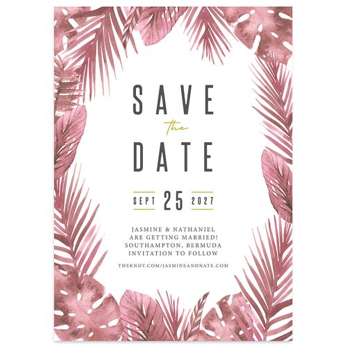 Tropical Leaves Save The Date Cards Desert Rose Signature smooth Blank No