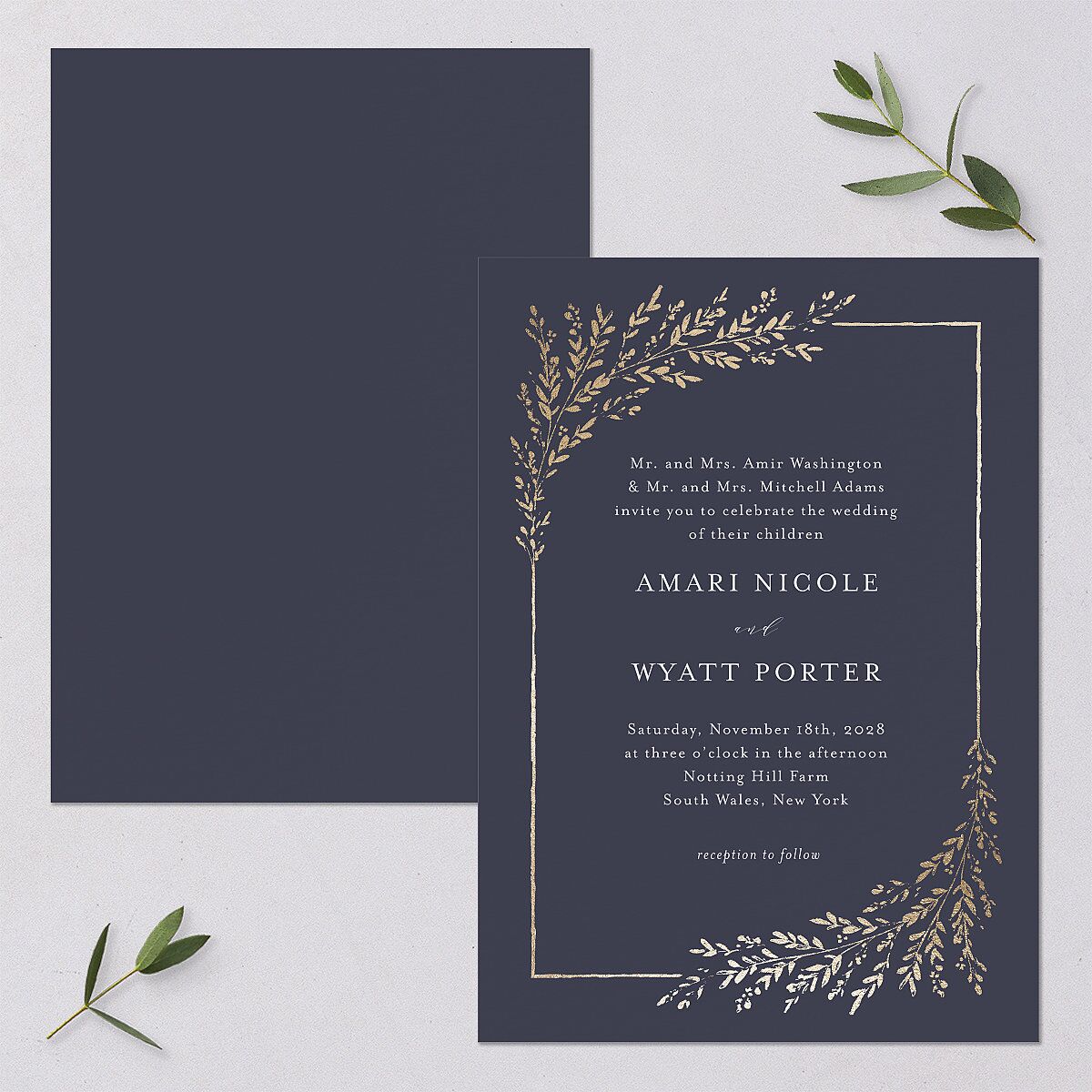 Exquisite Branches Wedding Invitations Gold Moody Blue Signature Blank No Standard