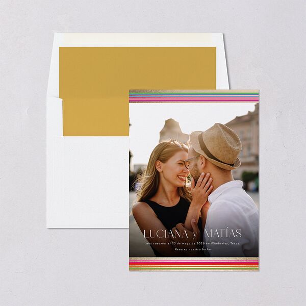 Serape de Sol Save The Date Cards Gold Copper Signature smooth Blank No Standard