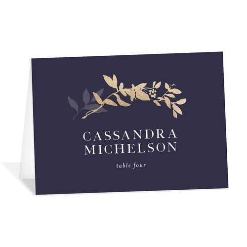 Shining Wreath Foil Place Cards Navy Gold Signature