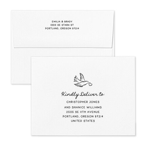 Vintage Lovebird Banner Save the Date Petite Card Envelopes Linen White Both Recipient and Return Addresses Signature Standard