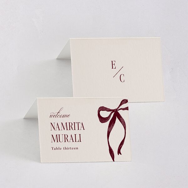 Whimsical Hand Drawn Bow Place Cards Burgundy Signature