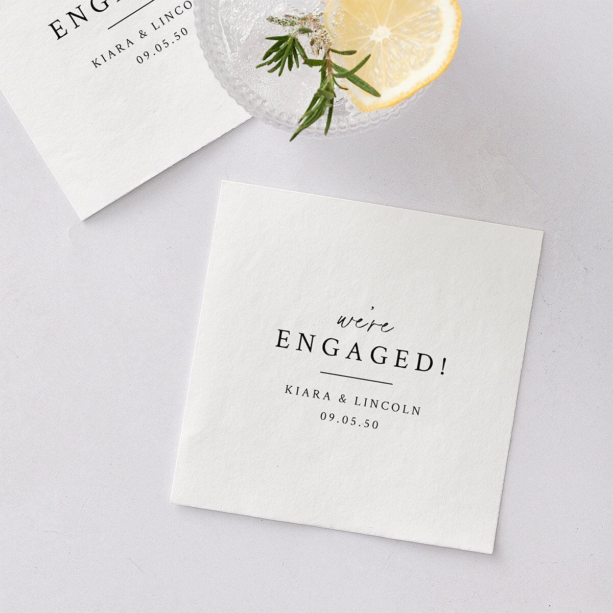 Captured Love Engagement Party Cocktail Napkins Pure White Napkin Uncoined