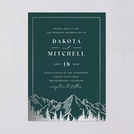 Mountain Escape Foil Wedding Invitations Silver Dark Emerald Signature Blank No