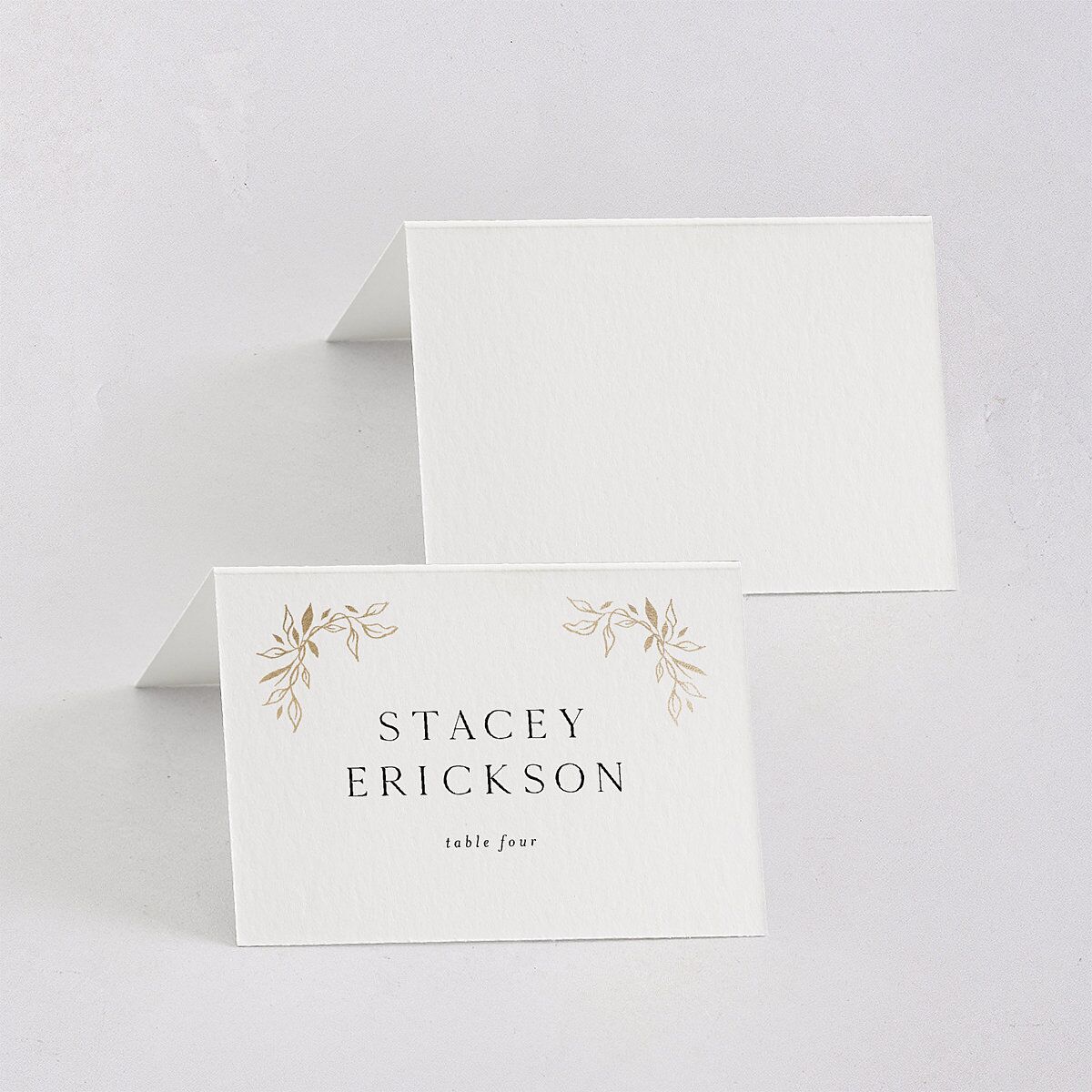 Monogram Leaves Place Cards Gold Charcoal Signature