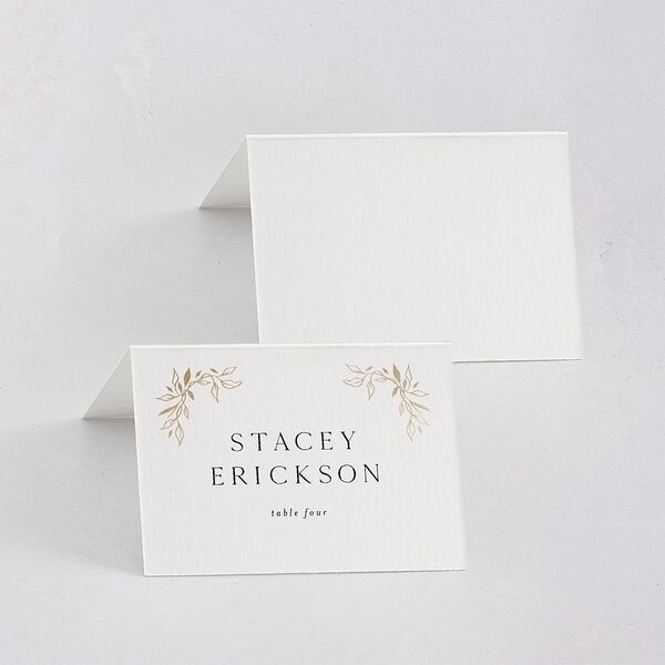 Monogram Leaves Place Cards Gold Charcoal Signature
