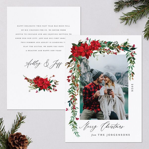 Boho Wildflower Holiday Holiday Cards Ruby Signature Blank Standard Portrait