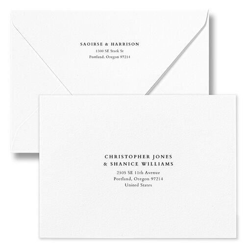 Elegant Editorial Page Wedding Invitation Euro Envelopes Midnight White Both Recipient and Return Addresses Luxe Signature