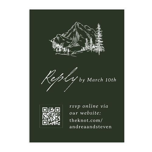 Elegant Mountain Monogram QR Code RSVP Cards Dark Green Signature Standard