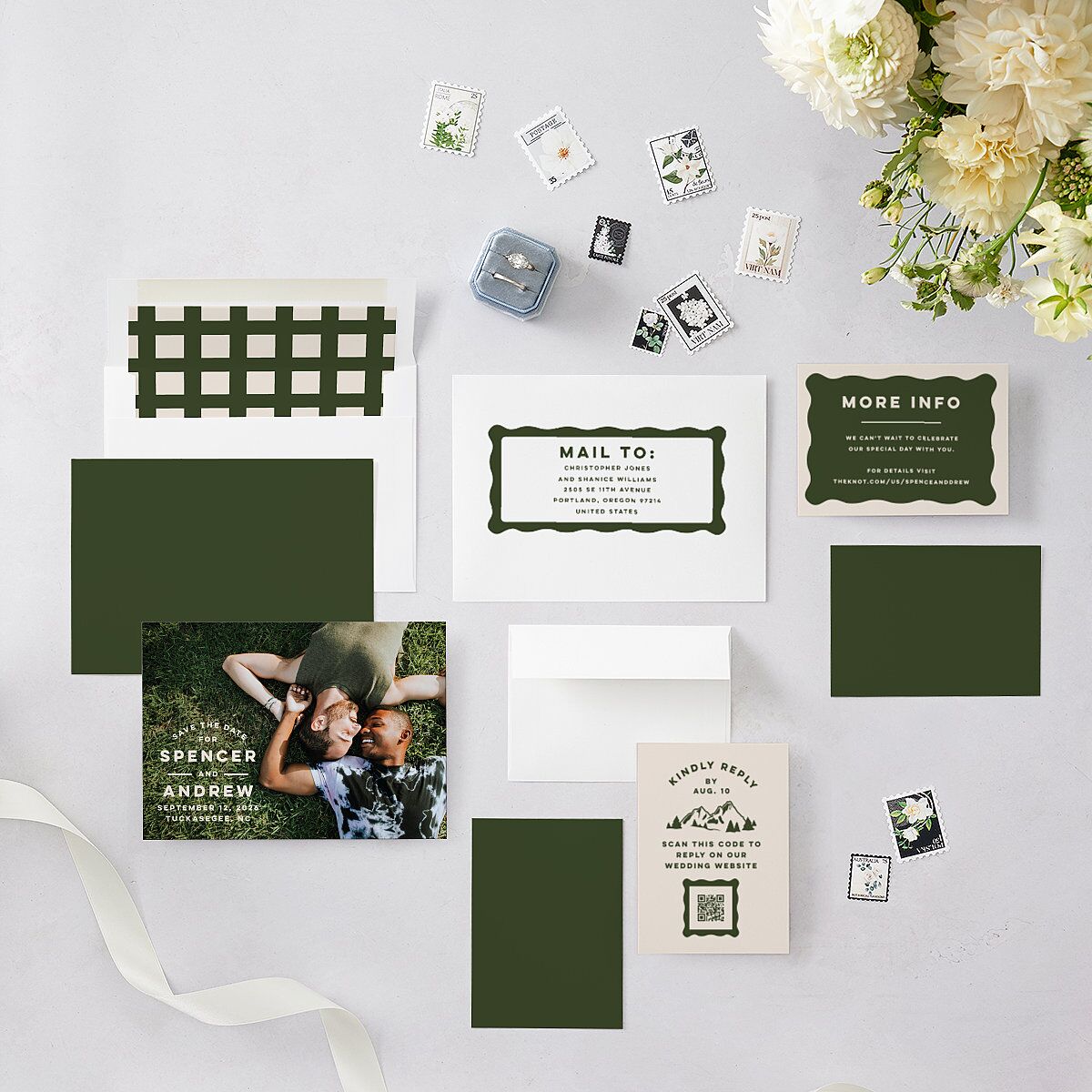 Adventure Icon Save the Date Cards Hunter Green Signature smooth Blank No Standard