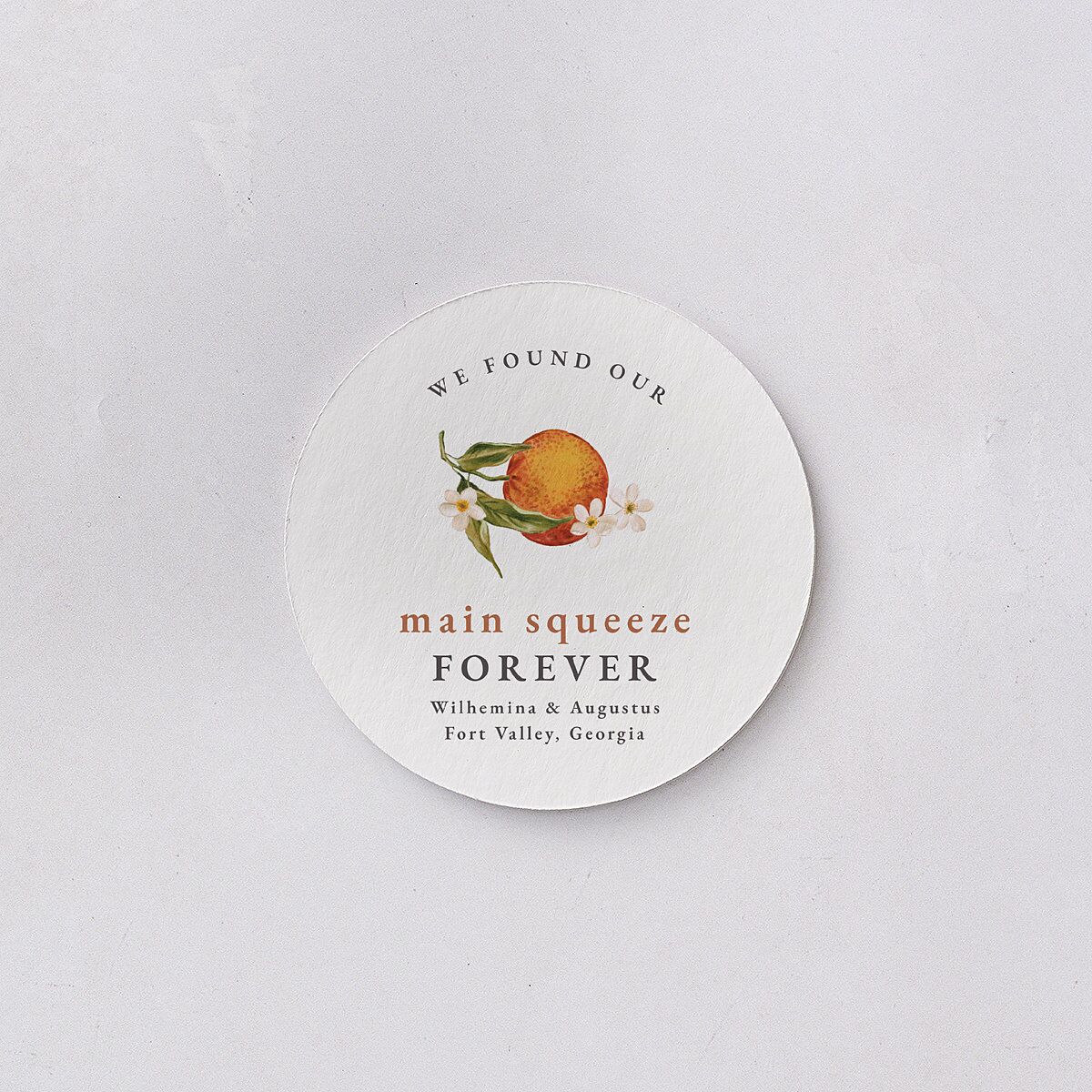 Botanical Citrus Garden Wedding Day Coasters Rose Gold Cardboard Circle