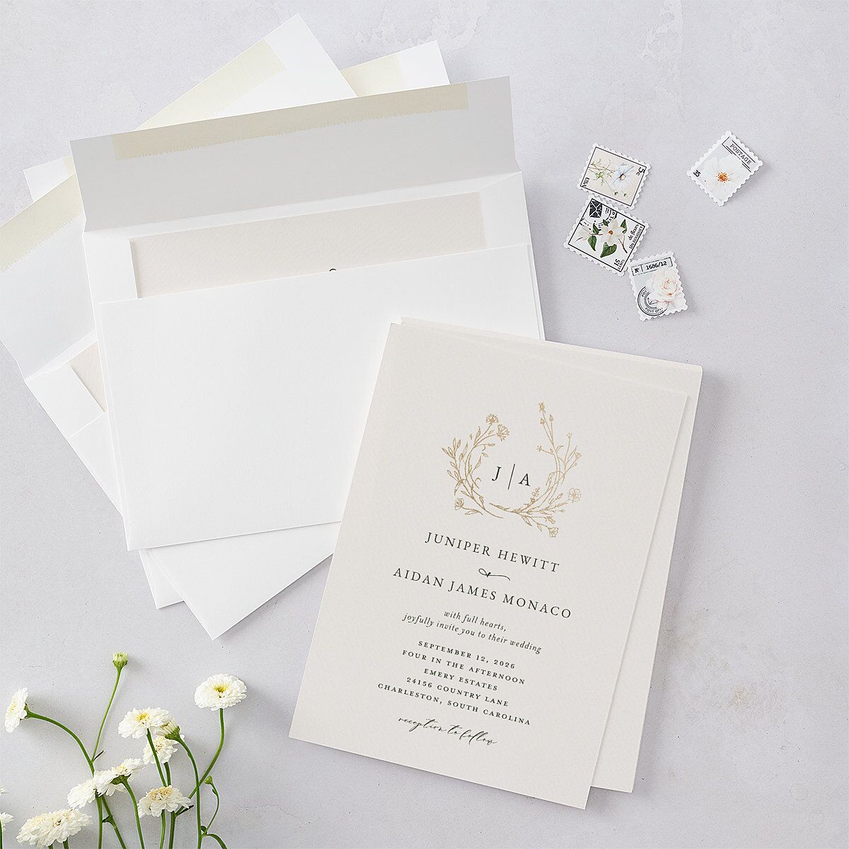 Gilded Monogram Wedding Invitations — view 4