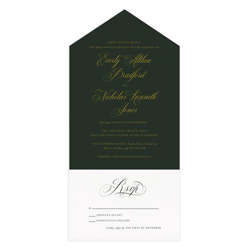 Exquisite Calligraphy All-in-One Wedding Invitations Jewel Green Signature Light Both Recipient and Return Addresses No