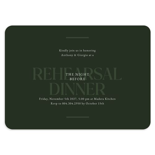 Gilded Bold Rehearsal Dinner Invitations Dark Emerald Signature Blank Rounded