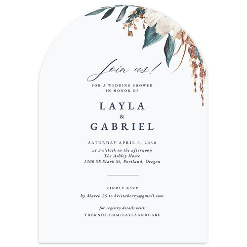 Floral Arch Bridal Shower Invitations Dusty Blue Signature Blank Arch