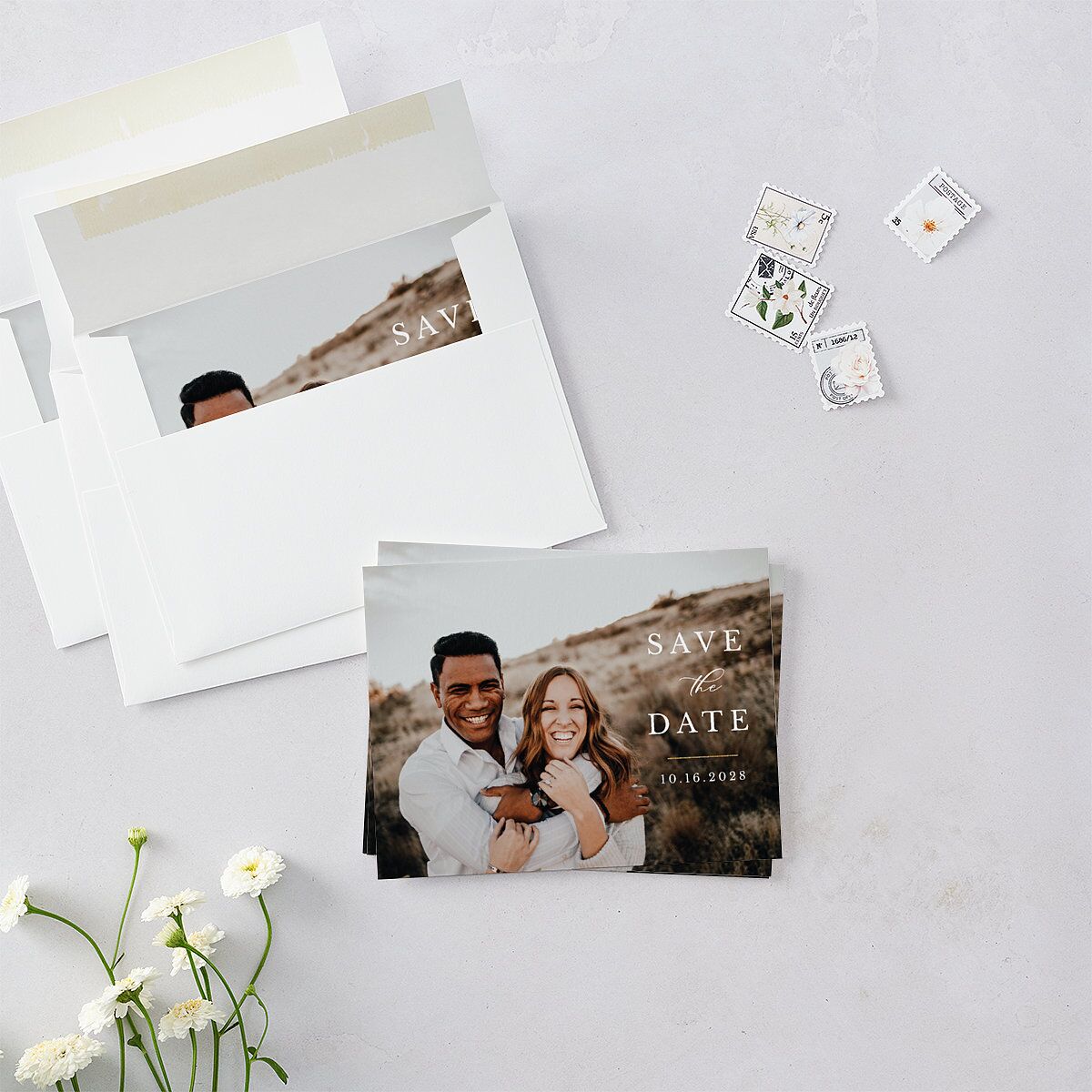 Eucalyptus Frame Save the Date Petite Cards Pure White Signature smooth Blank No Standard