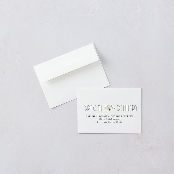 Gatsby Deco Arch Response Card Envelopes White Dark Emerald Return Address Signature Standard